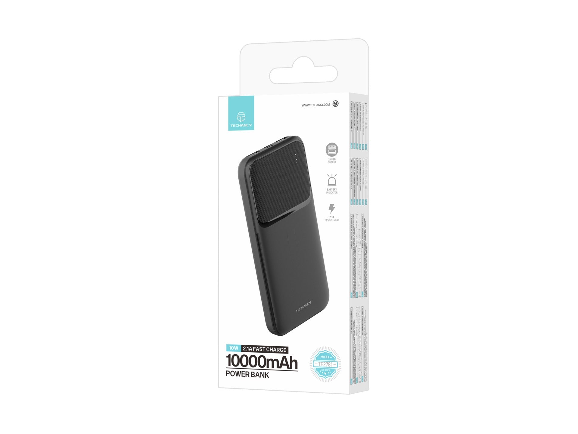 Techancy Power Bank 10000mah Preto TF2781, Carregamento Rápido De 10w Para Smartphones, Tablets E Muito Mais!-4