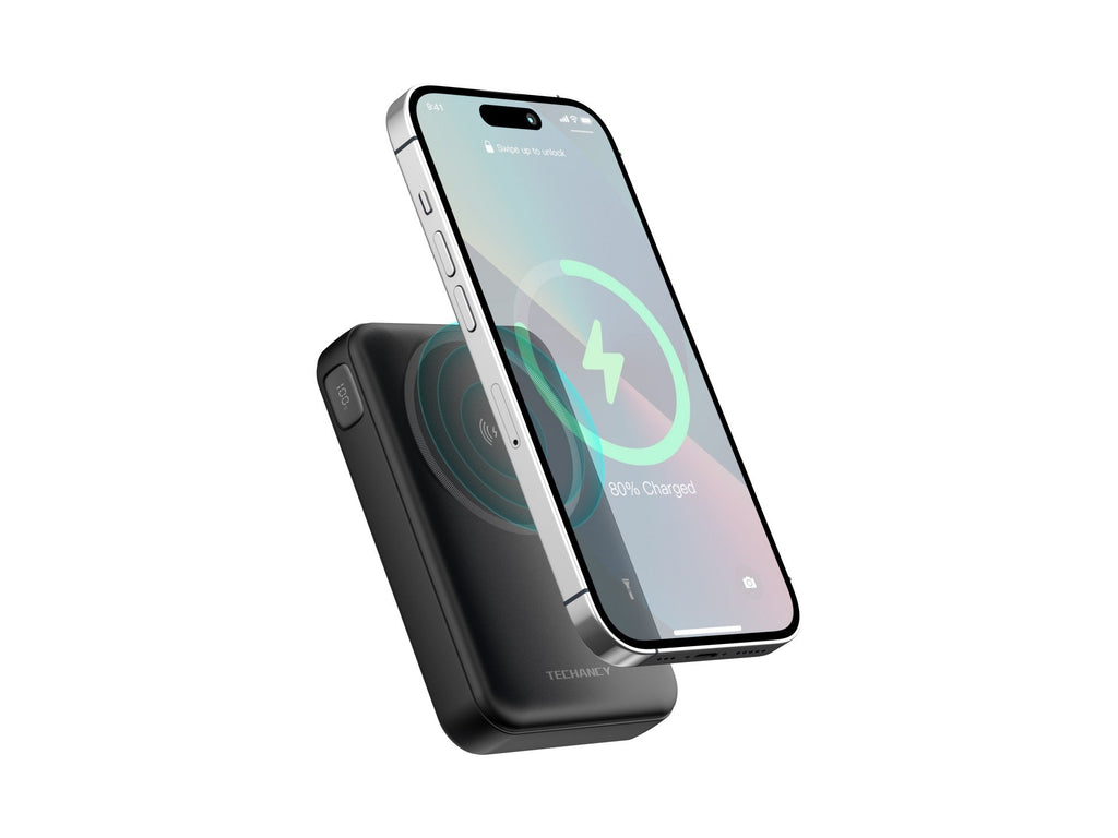 Techancy Power Bank Magnetico TF2786 10000mAh Carregamento Rapido Sem Fios 15W PD 20W Compativel com MagSafe Suporte Integrado Ecrã LED Preto-0