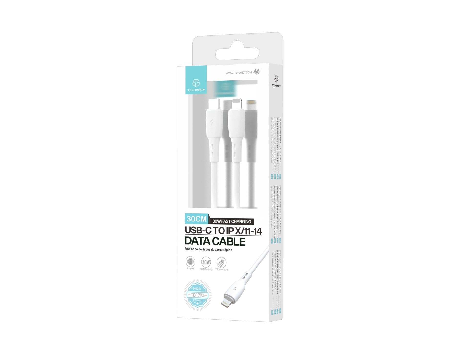 Techancy Cabo De Dados USB C to Lightning Branco TB1778, Carregamento Pd30W, 30cm Adequado Para Utilização Com Power Bank-4