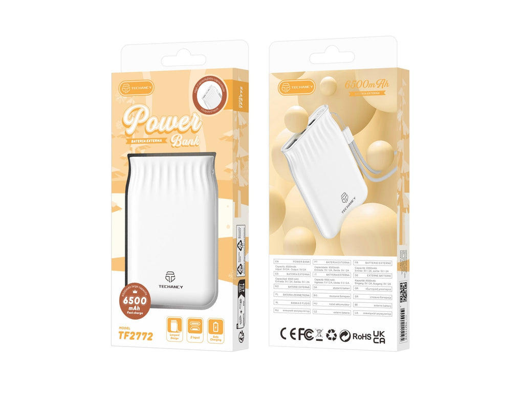 Techancy 6500mah Power Bank Branco TF2772，Carregamento De Telemóvel/Tablet Compatível Com 2A, Fonte De Alimentação Portátil-1