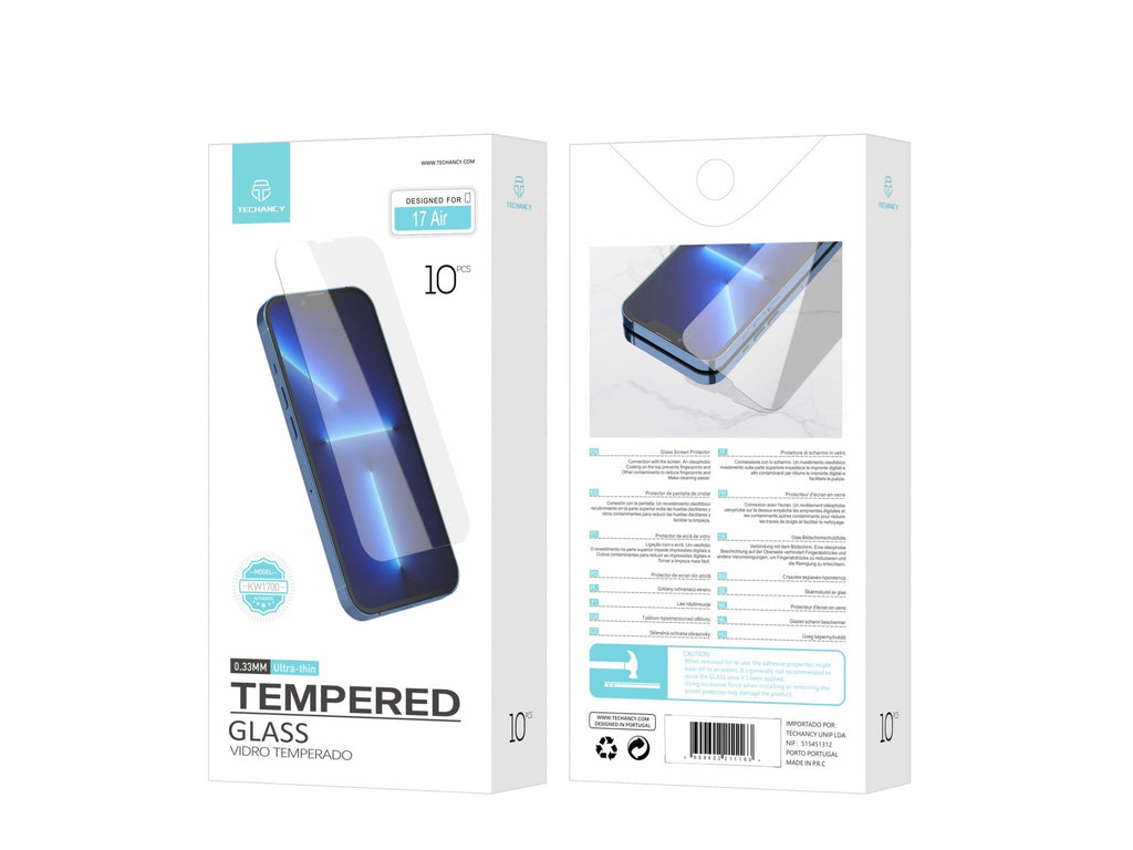 Techancy Pelicula de Vidro Temperado para iPhone 17 Air KW1700, 0.33MM Ultra Fino, Anti Impressao Digital, Anti Riscos, Transparente HD-3
