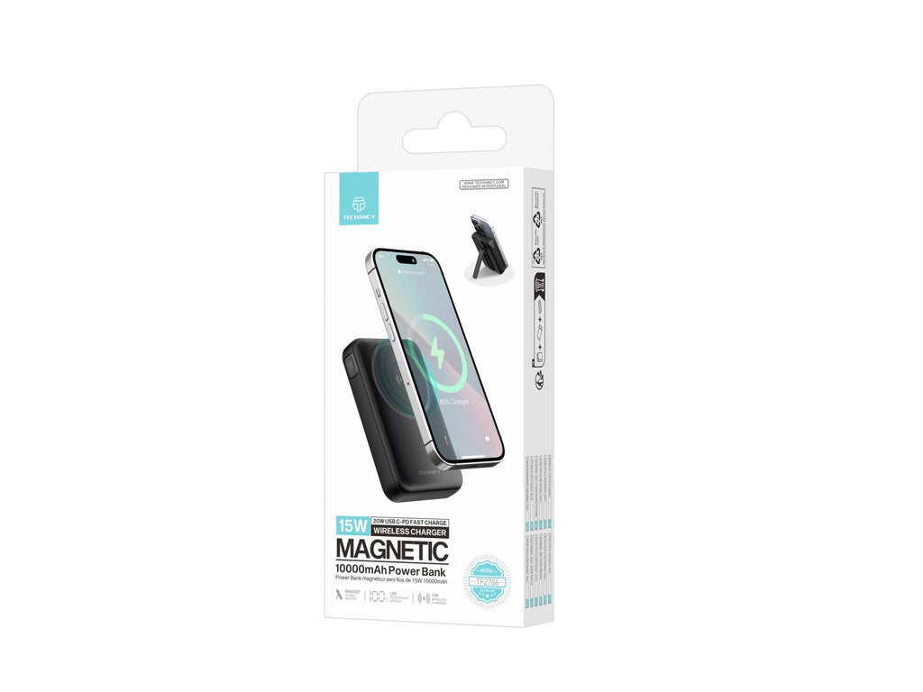 Techancy Power Bank Magnetico TF2786 10000mAh Carregamento Rapido Sem Fios 15W PD 20W Compativel com MagSafe Suporte Integrado Ecrã LED Preto-3