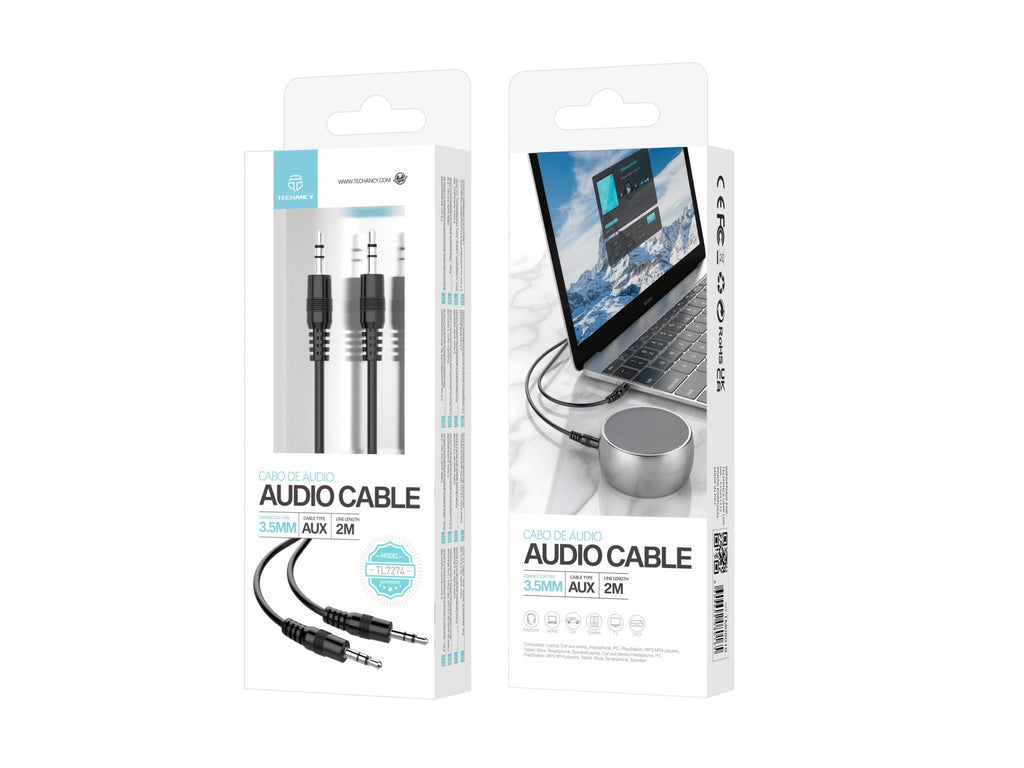 Techancy Cabo De Áudio De 3,5 Mm Preto  TL7274, 2 Metro, Para Colunas, Computadores, Automóveis, Auscultadores E Dvds, Etc.-1